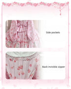 Sakura Bunny - Kawaii Lolita Sakura Print OP Dress, Side Pockets - image 6