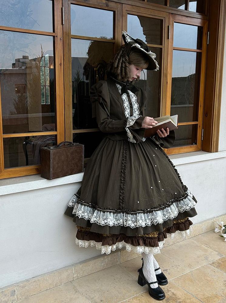 Embroidered Classic Lolita OP Dress, Lace Trim Shirt and Accessories - image 8
