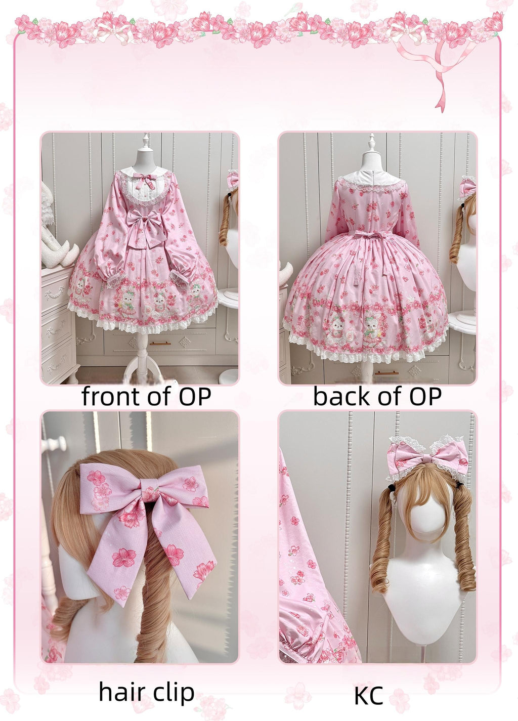 Sakura Bunny - Kawaii Lolita Sakura Print OP Dress, Side Pockets - image 7