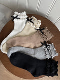 Lolita Wool Socks with Butterfly Bow and Ruffled Cuff - 5 Colors - image 1