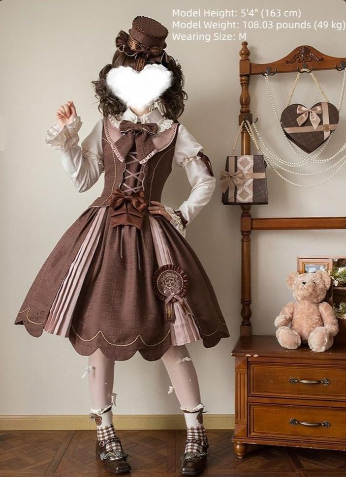 Bear Chocolate Slab - Classic Lolita Pleated JSK & SK Dress, Side Zipper - image 9
