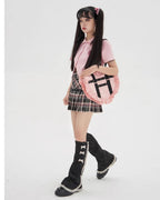Vintage Lolita Heart Shaped Plaid Dot Print JK Uniform Bag - image 5