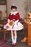 Red Vow - Sweet Lolita Long-Sleeve OP Dress in Red & White - image 1