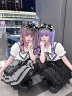 Black and White Jirai Kei Sailor Collar Blouse with Lace Detail - image 4