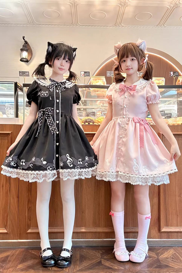 Melody Kitty - Sweet Lolita Short-Sleeve OP Dress in Black - image 4