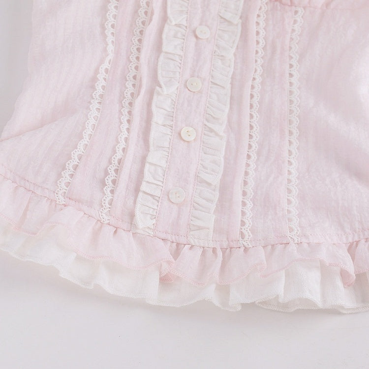 Light Pink Ruffle Puff Sleeve Top with Bow - serendipity - image 6