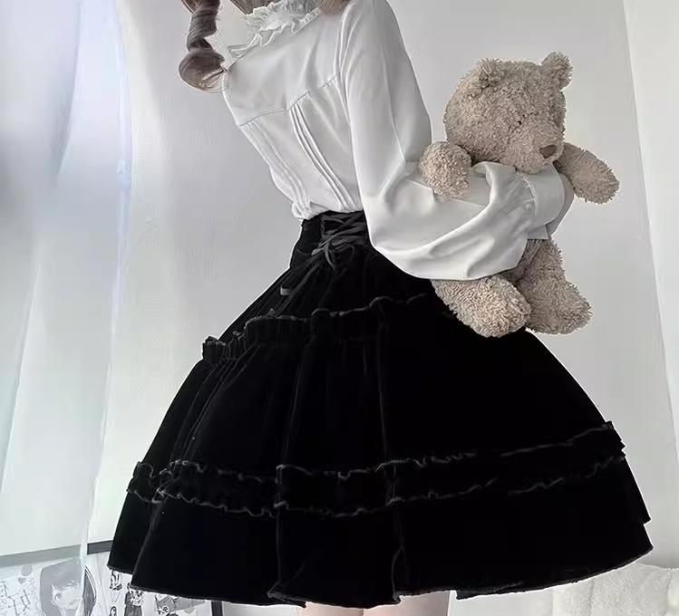 Erosion Heart F-Type - Ouji Lolita Suit Black Velvet Shorts and Skirt - image 26