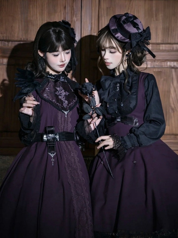 Classic Black Ruffle Lace Long-Sleeve Top - iris de nuit - image 2