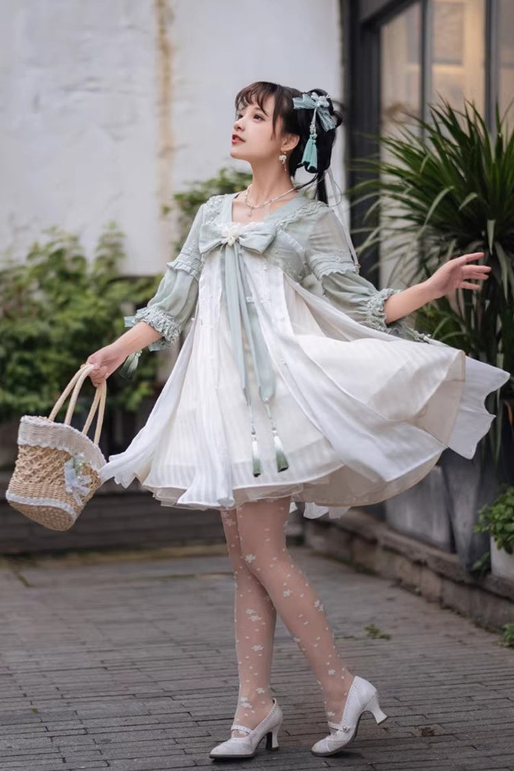 Half Sleeves Ruffled Bow Sweet Lolita Hanfu Dress - image 5