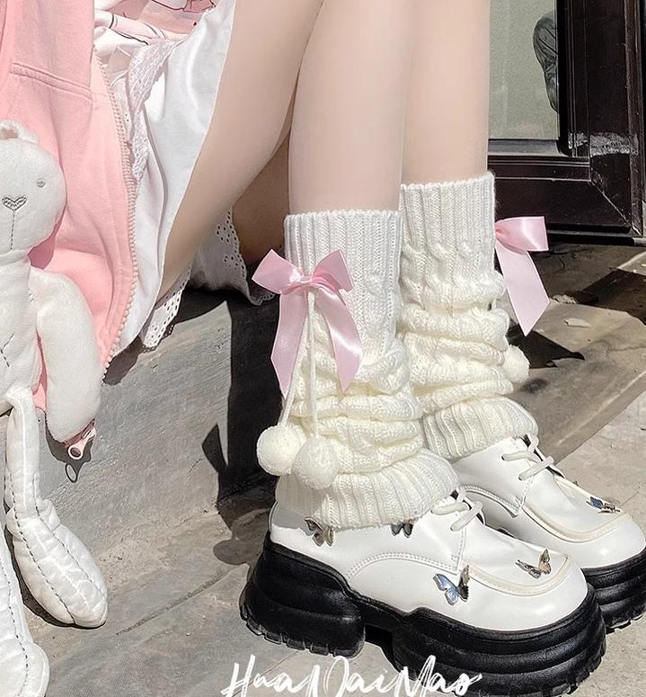 Cute Lolita Leg Warmers Winter Knitted JK Pile Socks - image 1
