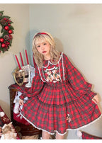 Christmas Vintage Lolita Skirts Doll Collar Blouse Plaid Skirt Set - image 8