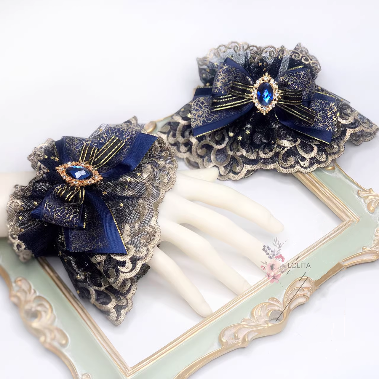 Gorgeous Lolita Cuffs Indigo Hand Sleeves Lolita Accessory - image 1