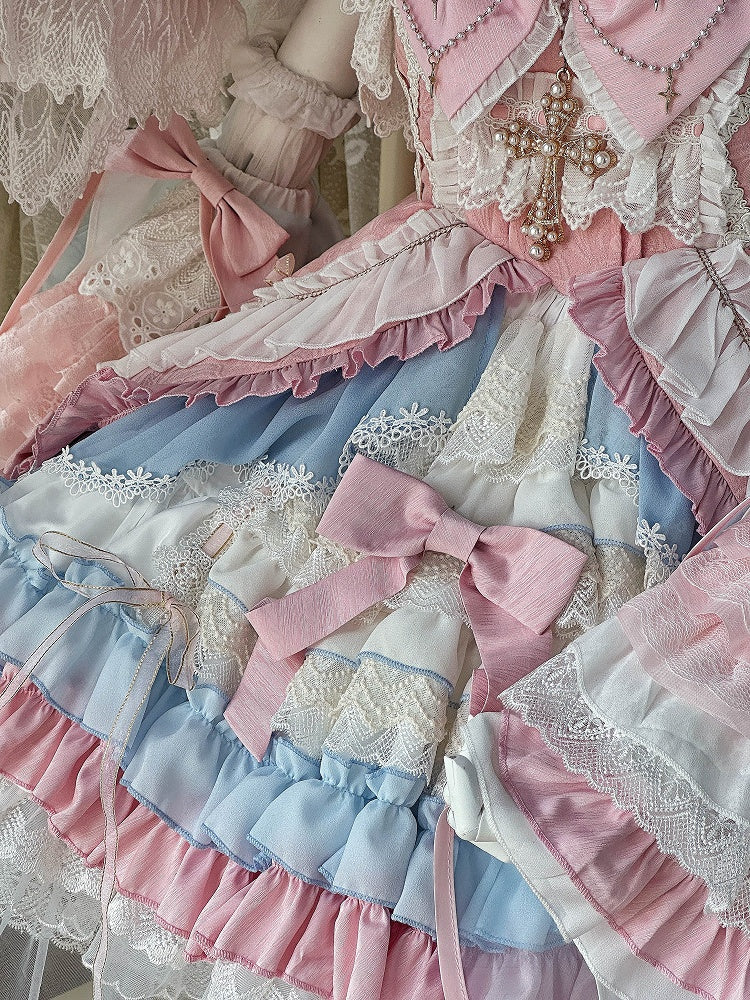 Pink and Blue High Waist Sweet Witchy Dress Lolita Jumper Skirt Full Set - image 5