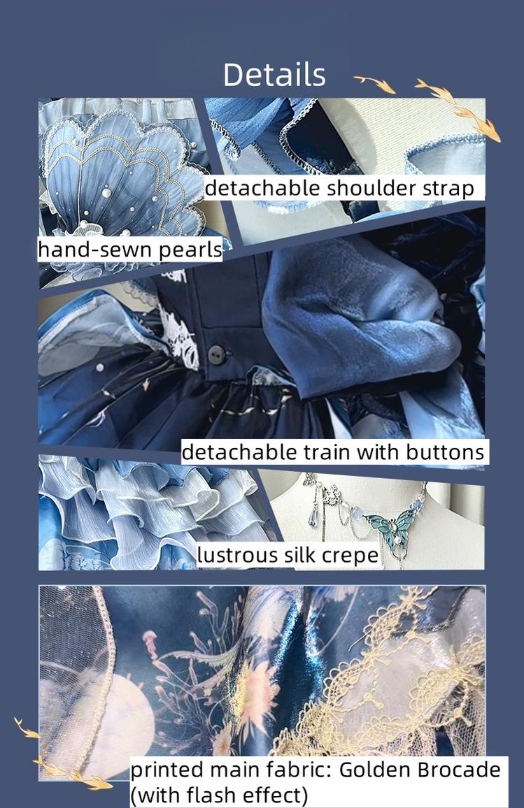 Blue Breath Jellyfish - Classic Lolita JSK Dress, Side Zipper - image 7