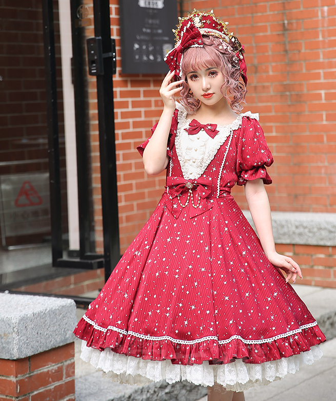 Midsummer Star - Silver Foil Printing Lolita OP Dress - image 4