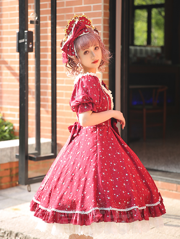 Midsummer Star - Silver Foil Printing Lolita OP Dress - image 17