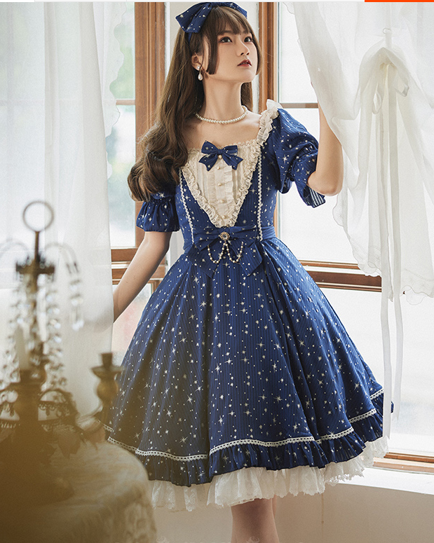 Midsummer Star - Silver Foil Printing Lolita OP Dress - image 18