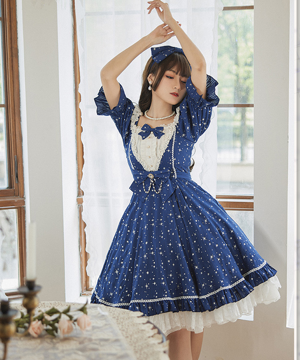 Midsummer Star - Silver Foil Printing Lolita OP Dress - image 19