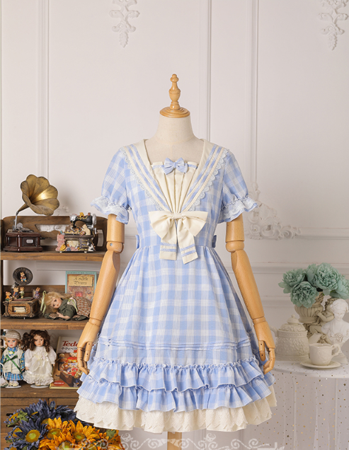 Tartan Sailor Lolita OP Dress - image 17