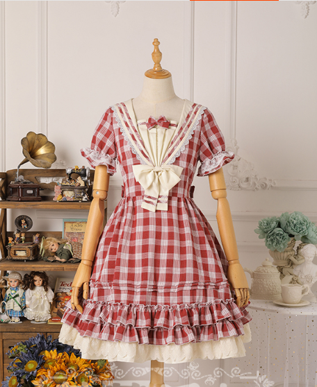 Tartan Sailor Lolita OP Dress - image 1