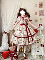 The Bear's Strawberry Field - Daily Lolita OP Dress With Petal Collar & Bear Strawberry Print and Accessories - image 1