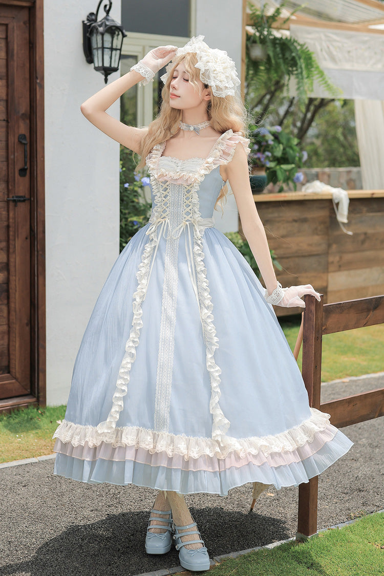 Island Diary - Square Collar Flutter Sleeves Triple-Layered Ruffled Lace-Up Sweet Lolita JSK Dress 2 Versions - image 13