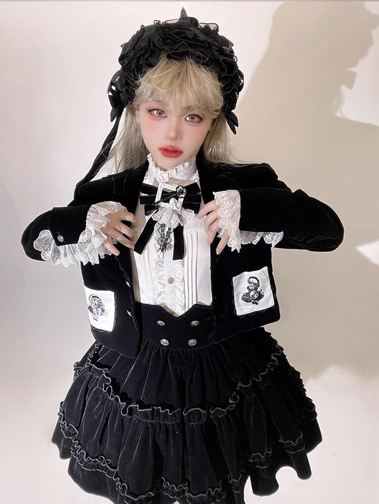Erosion Heart F-Type - Ouji Lolita Suit Black Velvet Shorts and Skirt - image 16