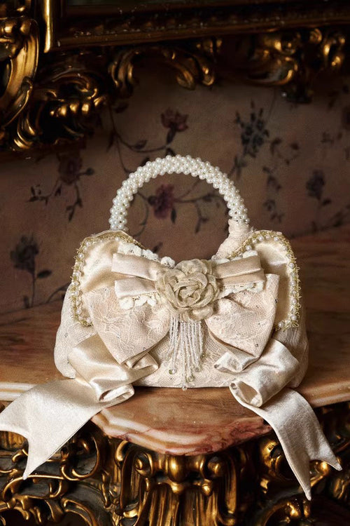 Champagne Satin 3D Bow Sweet Lolita Handbag - image 1