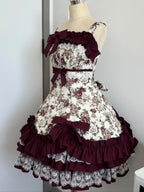 Burgundy Rose - Floral Printed Old School Lolita JSK, Elegant Cape and Accessories - image 18