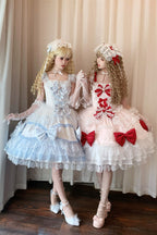 Flower Dream Isle - Square Collar Multi-Layered Ruffled Bow Lace Sweet Lolita JSK Dress - image 11
