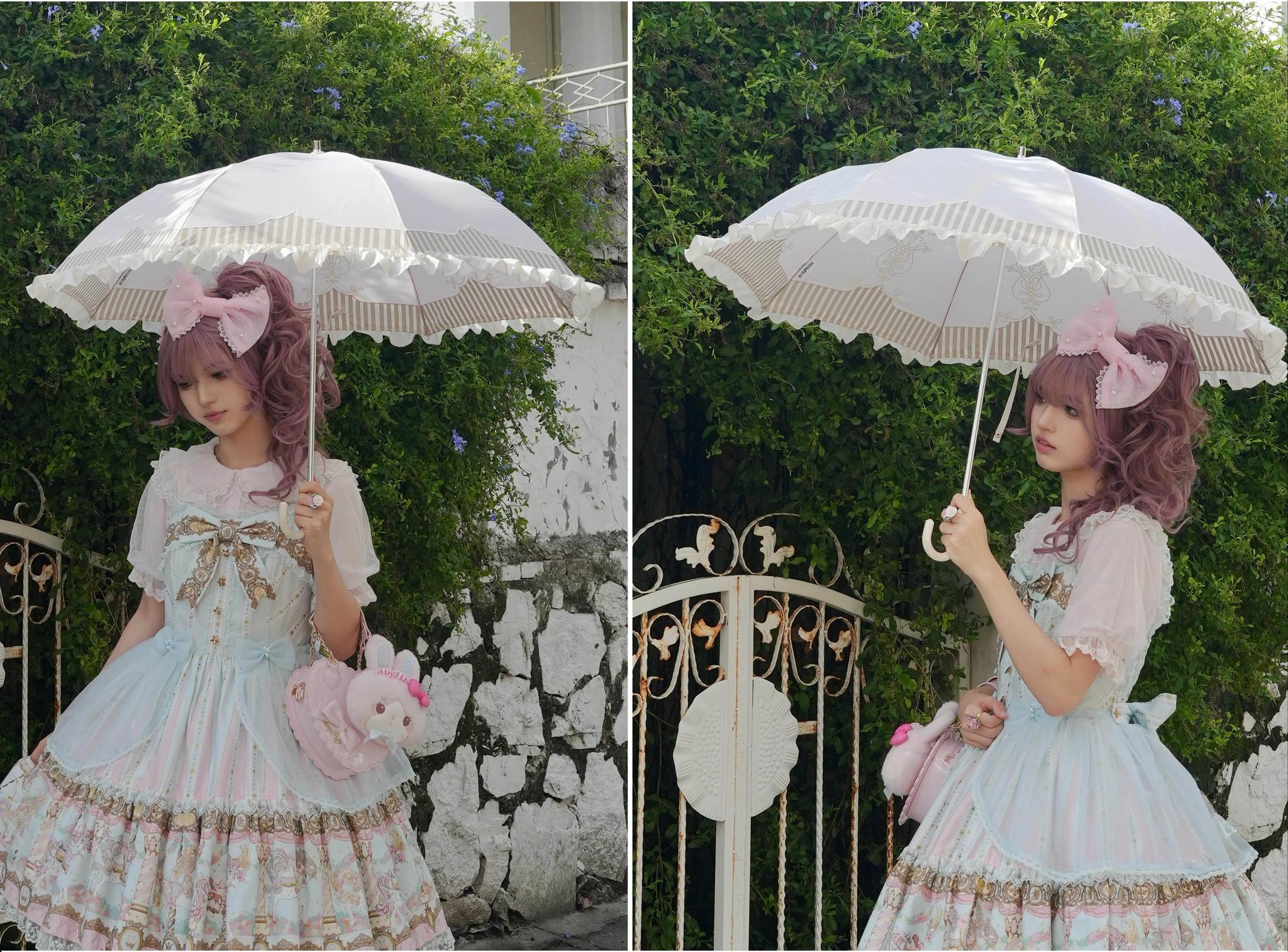 Lyre Academy - Classic Lolita 2-Fold Parasol, Lyre Print and Embroidered Trim - image 23
