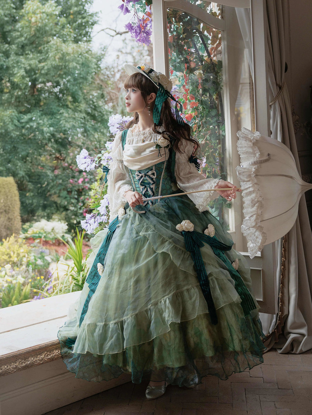 Wild Roses of Arles Purple Green Oil Painting Print Cowl Neck Tail JSK Classic Lolita Dress and Accessories - image 6
