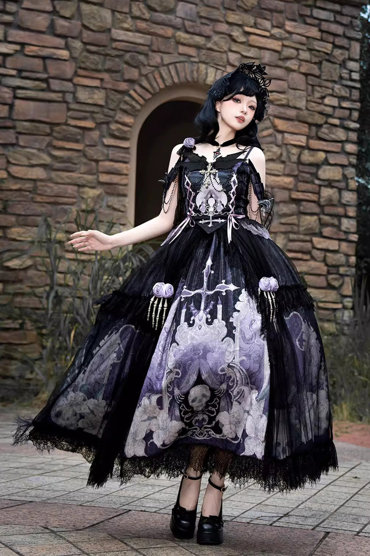 Skull Magic Gothic Lolita Top and Skirt Set in Black and Blue - image 11