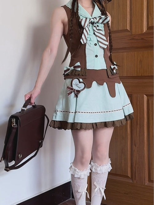 Mint Cocoa Bow Sleeveless Top and Ruffle Lace Skirt Set - image 6