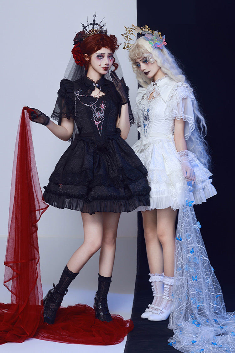 Spider Gothic Lolita Vest, Corset, Mini Skirt and Brooch Set in White - image 8