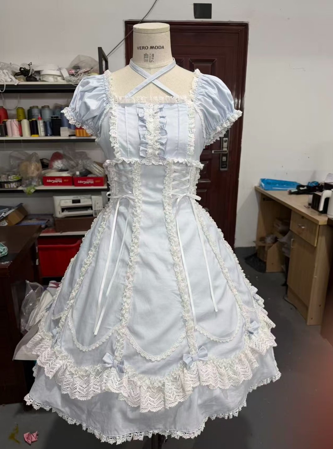 Cotton Old School Lolita Lace OP Dress, Three-tiered Back and Accessories - image 5