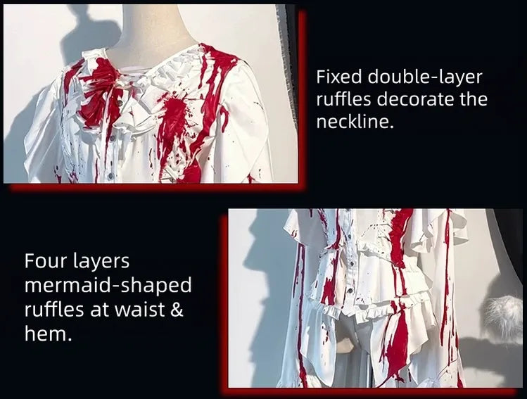 Echo of Deep Sea - Satin Ouji Lolita Trailing Blouse, Solid or Blood Stain Style - image 14