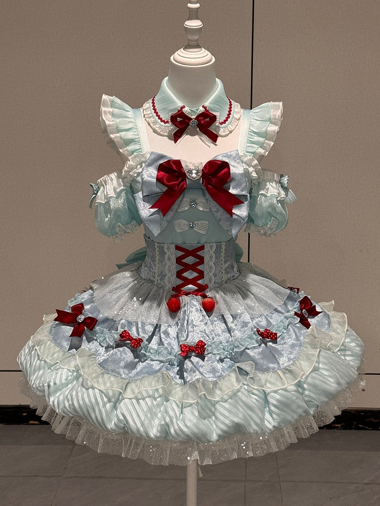 Mint Blue Idol Lolita Top and High-Waist Bubble Skirt Set - image 1