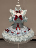 Mint Blue Idol Lolita Top and High-Waist Bubble Skirt Set - image 1