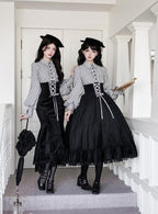 Dusk Moment - Classic Lolita Striped OP & Mermaid Dress Set, Fishbone Waist - image 4