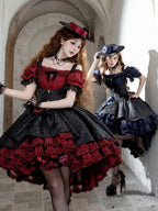 Red Black Gothic Underbust JSK and Off Shoulder Blouse Set - image 1