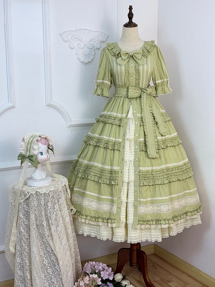 Green Layered-Ruffle Elegant Lolita Dress with Front Button Placket - image 16