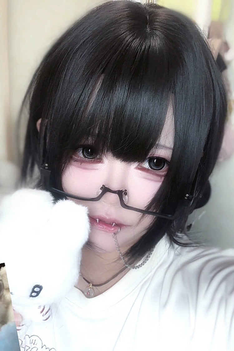Outward-Curled Ends Air-Bangs Sweet Lolita Wig in Black - image 5