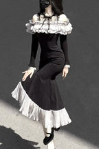 Night Cherry Blossoms Sweet Elegant Lolita Fishtail OP Dress in Black - image 9