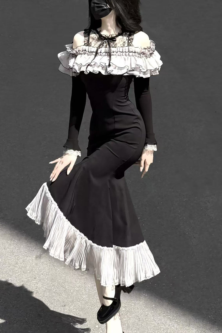Night Cherry Blossoms Sweet Elegant Lolita Fishtail OP Dress in Black - image 9