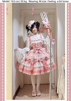 Girl's Secret - Pink Sweet Lolita JSK Dress with Lace and Bow Trailing - image 10