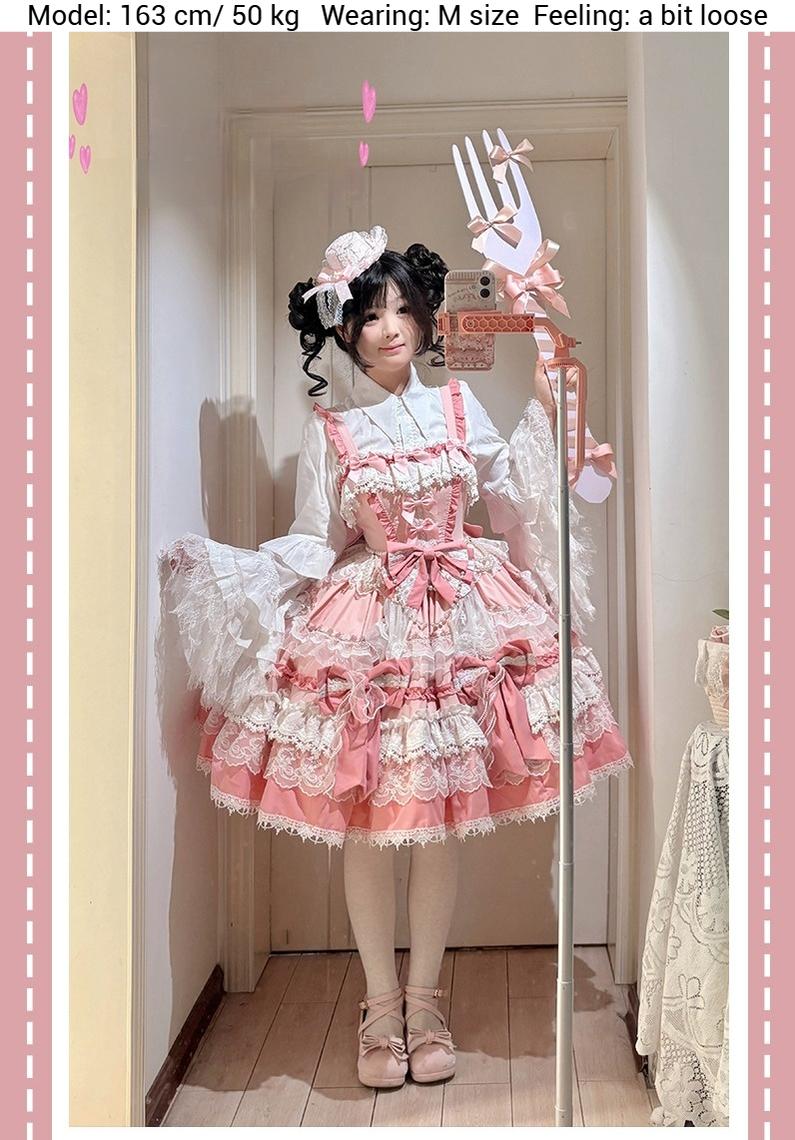 Girl's Secret - Pink Sweet Lolita JSK Dress with Lace and Bow Trailing - image 10