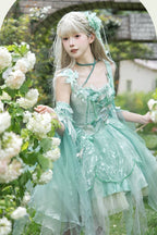 Green Chinoiserie Boned Corset JSK with Bird and Floral Embroidery - image 4
