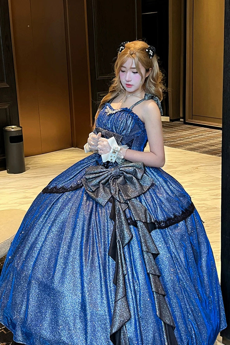 Galaxy of Fallen Tears - Sleeveless Glitter Series Ruffled Bow Asymmetric Sweet Lolita JSK Dress - image 3