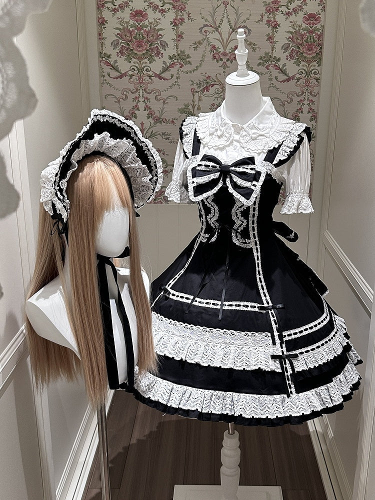 Monochrome Snowflake Cotton JSK Dress with Ruffle Trim - image 1